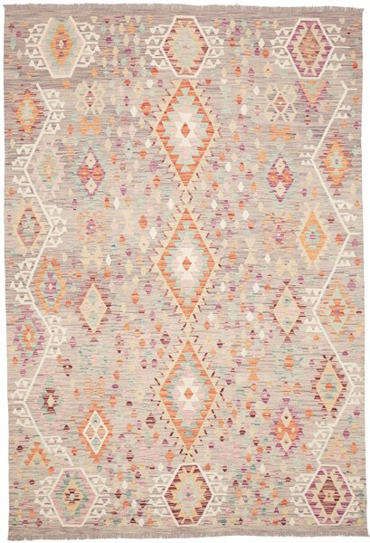 Tappeto Kilim Afghanistan Geometrico Grigio Multicolore 206x295 Cm