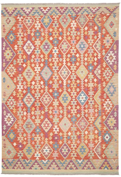 Tappeto Kilim Afghanistan Astratto Arancione Policromo 201x296 Cm
