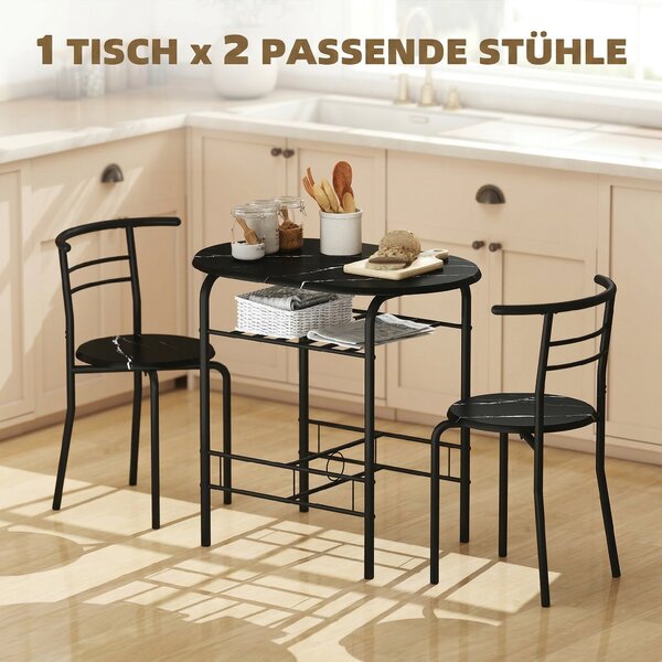 HOMCOM Set Tavolo Moderno con 2 Sedie per Sala da Pranzo, Set 3 Pezzi Mobili Salvaspazio da Cucina, Balcone, Ristorante o Bar, Marrone e Nero | Aosom Italy