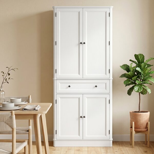 HOMCOM Mobile Cucina con 4 Ante, Cassetto e Ripiani Regolabili, 80x39,5x186,4 cm, Bianco | Aosom Italy