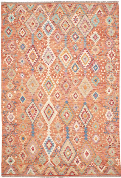 Tappeto Kilim Afghanistan Geometrico Terra Bruciata Azzurro 206x304 Cm