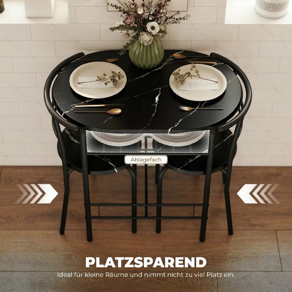 HOMCOM Set Tavolo Moderno con 2 Sedie per Sala da Pranzo, Set 3 Pezzi Mobili Salvaspazio da Cucina, Balcone, Ristorante o Bar, Marrone e Nero | Aosom Italy