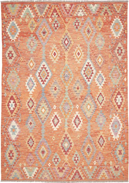 Tappeto Kilim Afghanistan Geometrico Arancio Blu 200x291 Cm