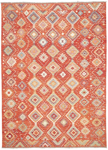 Tappeto Kilim Afghanistan Geometrico Terracotta Multicolor 206x289 Cm