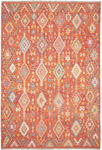Tappeto Kilim Afghanistan Geometrico Terracotta Multicolore 200x296 Cm