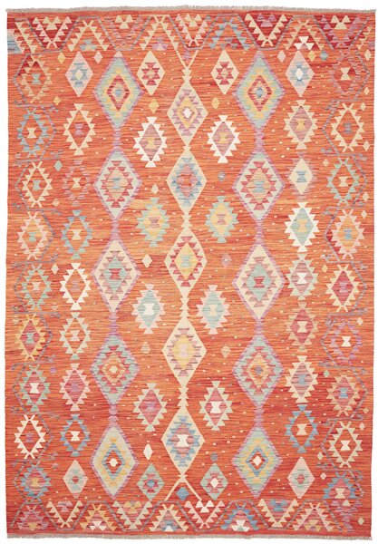Tappeto Kilim Afghanistan Geometrico Arancione Multicolore 205x300 Cm