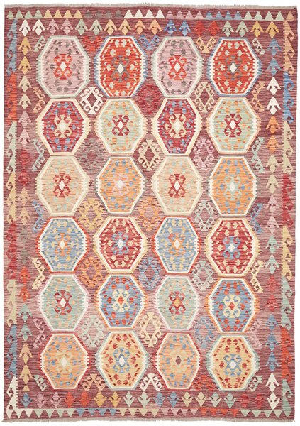 Tappeto Kilim Afghanistan Astratto Bordeaux Multicolore 204x290 Cm