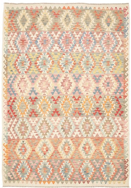 Tappeto Kilim Afghanistan Astratto Multicolore Pastello 207x303 Cm