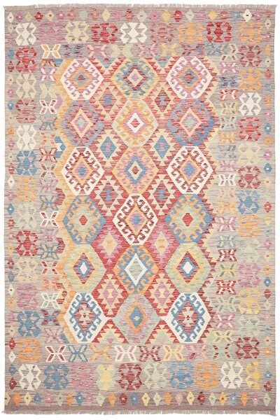 Tappeto Kilim Afghanistan Geometrico Grigio Multicolore 203x300 Cm