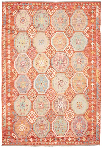 Tappeto Kilim Afghanistan Geometrico Arancione Pastello 198x286 Cm