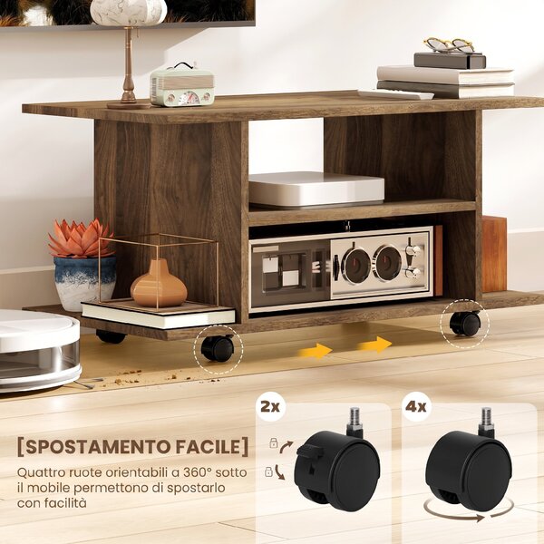 HOMCOM Mobile Porta TV Moderno con Ripiani, Ruote Girevoli e Freni, 80x40x40 cm, Color Noce | Aosom Italy