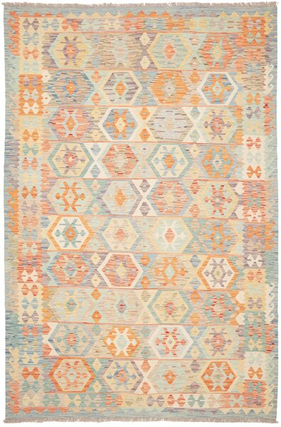 Tappeto Kilim Afghanistan Geometrico Pastello Azzurro 192x289 Cm