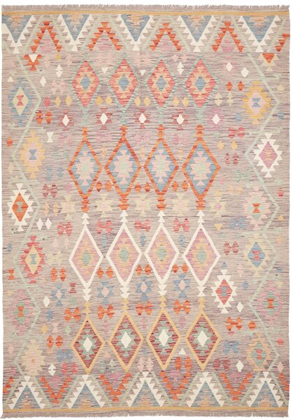 Tappeto Kilim Afghanistan Geometrico Grigio Multicolore 155x198 Cm