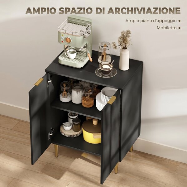 HOMCOM Credenza Moderna con 2 Ante e Ripiano Regolabile, Mobile Buffet per Cucina e Soggiorno con Gambe in Metallo, Nero | Aosom Italy