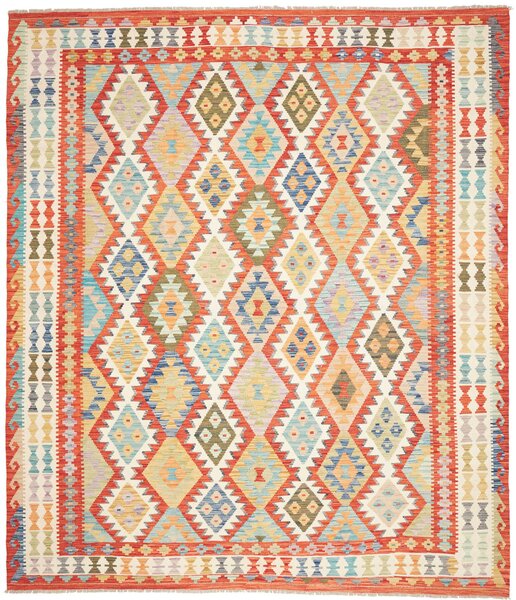 Tappeto Kilim Afghanistan Geometrico Terracotta Multicolore 252x296 Cm