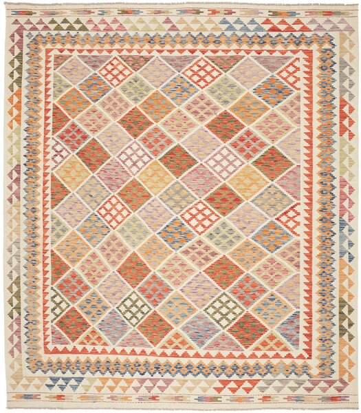 Tappeto Kilim Afghanistan Astratto Multicolore Pastello 260x291 Cm