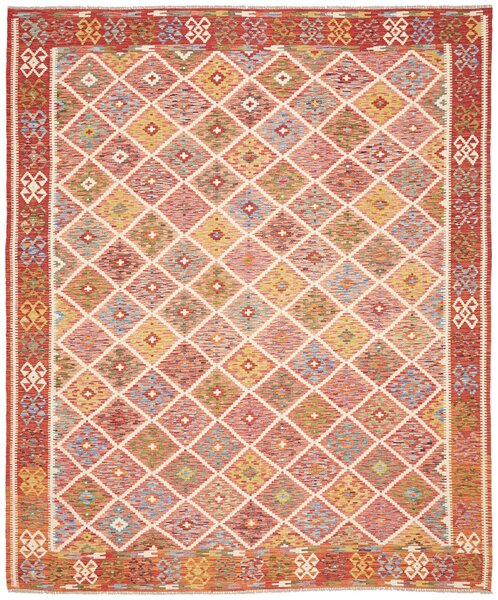 Tappeto Kilim Afghanistan Astratto Rosso Multicolore 248x294 Cm