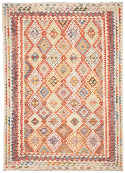 Tappeto Kilim Afghanistan Geometrico Arancio Multicolore Pastello 247x335 Cm