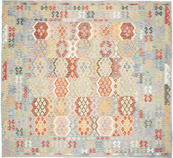 Tappeto Kilim Afghanistan Geometrico Azzurro Multicolore 317x291 Cm