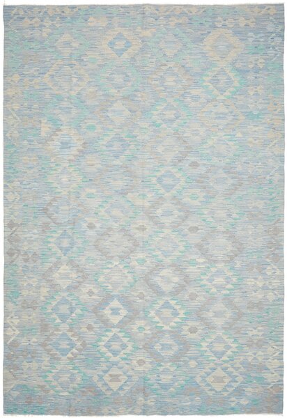 Tappeto Kilim Afghanistan Geometrico Azzurro Beige 202x296 Cm