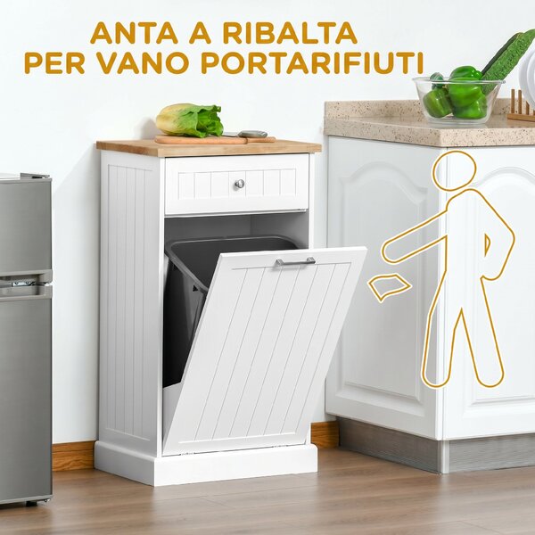 HOMCOM Credenza Cucina, Mobile Cucina con Supporto per Bidoni della Spazzatura da 38 Litri, Cassetto, Bianco | Aosom Italy