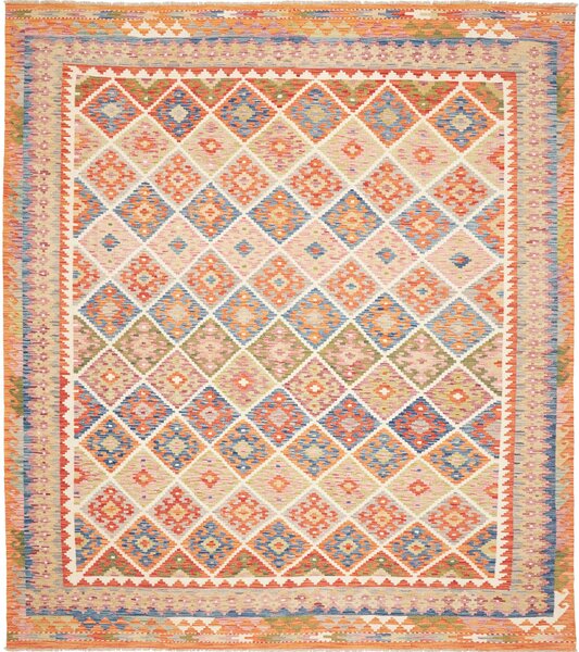 Tappeto Kilim Afghanistan Geometrico Multicolore Caldo 252x292 Cm