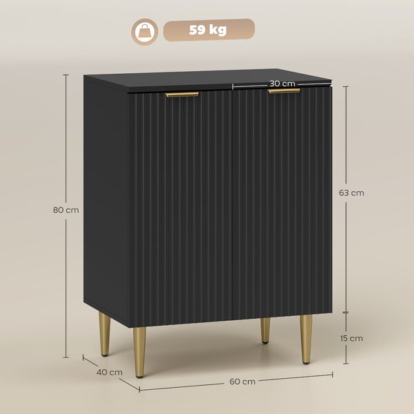 HOMCOM Credenza Moderna con 2 Ante e Ripiano Regolabile, Mobile Buffet per Cucina e Soggiorno con Gambe in Metallo, Nero | Aosom Italy