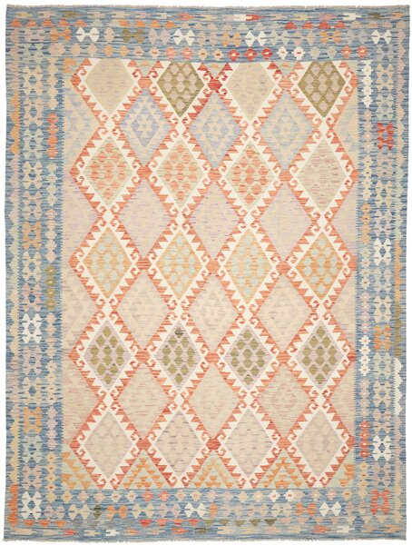 Tappeto Kilim Afghanistan Geometrico Blu Beige 262x345 Cm