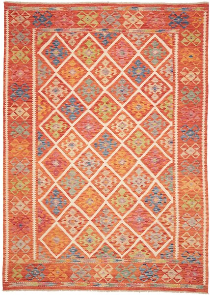 Tappeto Kilim Afghanistan Geometrico Arancio Policromo 209x291 Cm