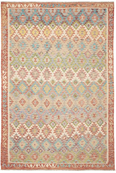 Tappeto Kilim Afghanistan Geometrico Beige Multicolor 196x299 Cm
