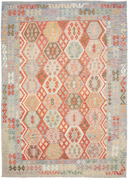 Tappeto Kilim Afghanistan Astratto Azzurro Corallo 214x299 Cm