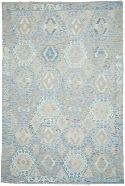 Tappeto Kilim Afghanistan Geometrico Azzurro Beige 201x296 Cm