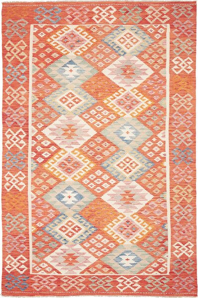 Tappeto Kilim Afghanistan Geometrico Arancione Blu 198x299 Cm