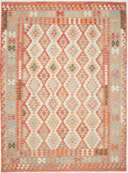 Tappeto Kilim Afghanistan Geometrico Arancio Beige 207x290 Cm