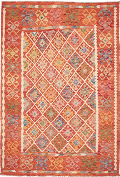 Tappeto Kilim Afghanistan Geometrico Arancio Multicolore 209x299 Cm
