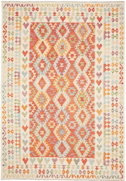 Tappeto Kilim Afghanistan Astratto Arancio Multicolore 204x294 Cm