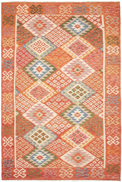 Tappeto Kilim Afghanistan Geometrico Arancione Multicolor 203x300 Cm