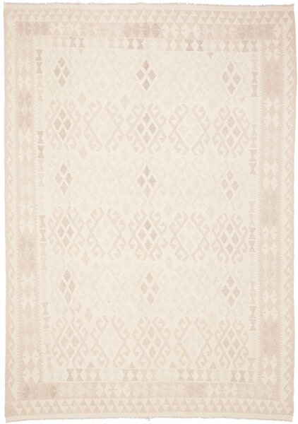Tappeto Kilim Afghanistan Geometrico Bianco Crema Beige 204x287 Cm