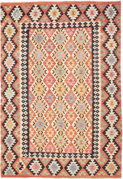 Tappeto Kilim Afghanistan Astratto Arancio Crema 202x293 Cm