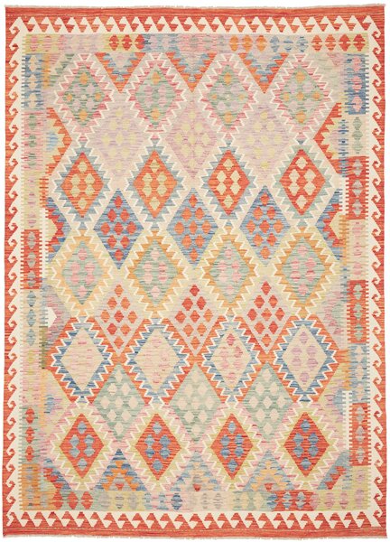 Tappeto Kilim Afghanistan Geometrico Multicolore Pastello Beige 207x286 Cm