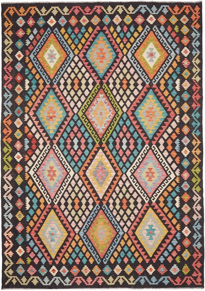 Tappeto Kilim Afghanistan Astratto Multicolore Nero 210x296 Cm