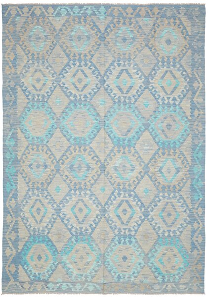 Tappeto Kilim Afghanistan Geometrico Blu Beige 201x295 Cm