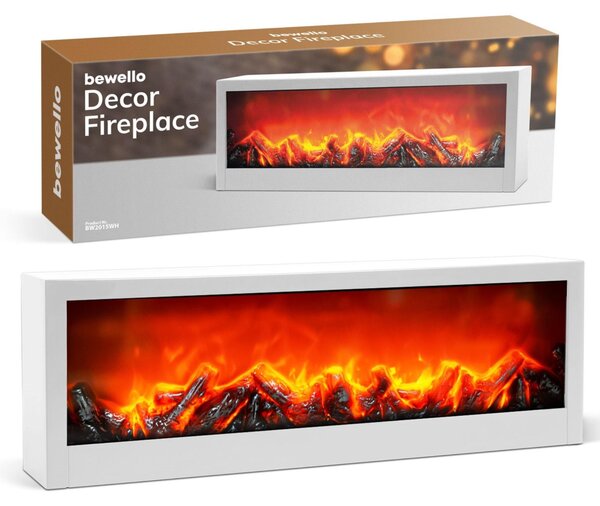 Bewello - Caminetto elettrico decorativo mobile per la mensola del camino o il tavolo - Caminetto con effetto fiamma a LED - Batteria o USB - 60 x 10 x 20 cm