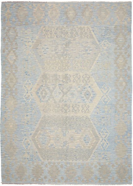 Tappeto Kilim Afghanistan Geometrico Azzurro Beige 211x290 Cm