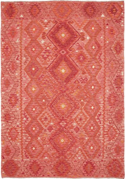 Tappeto Kilim Afghanistan Astratto Rosso Corallo Terracotta 205x291 Cm