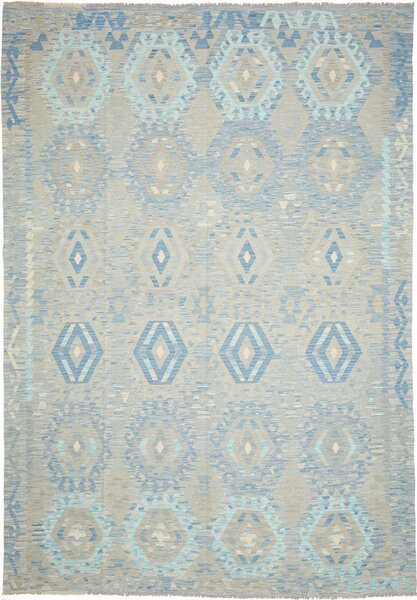 Tappeto Kilim Afghanistan Geometrico Celeste Azzurro 221x310 Cm