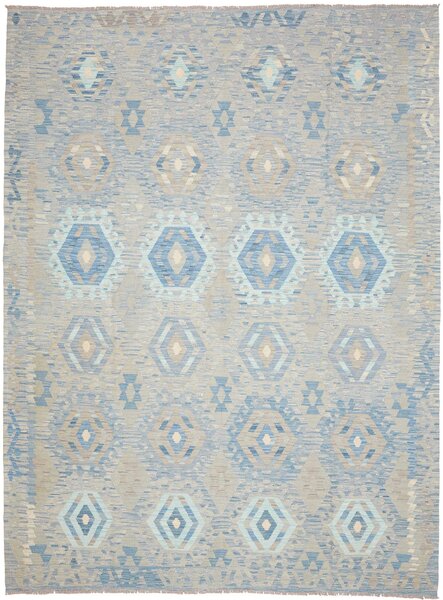 Tappeto Kilim Afghanistan Geometrico Azzurro Tenue Beige 219x294 Cm