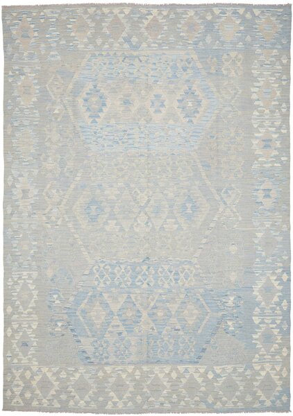 Tappeto Kilim Afghanistan Geometrico Azzurro Beige 206x296 Cm