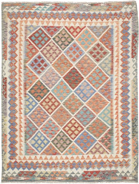 Tappeto Kilim Afghanistan Geometrico Terracotta Blu 197x263 Cm