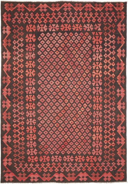Tappeto Kilim Afghanistan Geometrico Rosso Terra Scuro 203x294 Cm